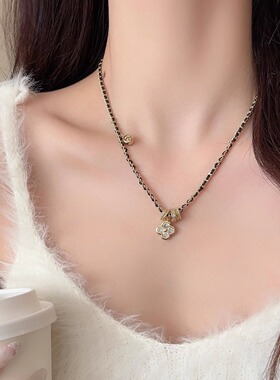 法式小香风花朵编织绳项链女轻奢高级感小众精致锁骨链2025年新款