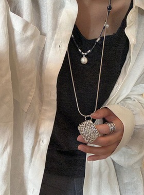 博主同款金属镂空黑绳包包项链女长款气质个性时尚百搭叠戴项链女