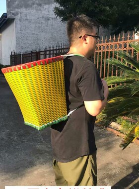 竹背篓竹编大号花色纯手工买菜塑料竹制品收纳筐背筐编织背篼