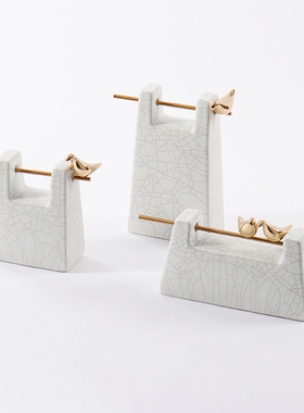 新中式陶瓷摆件铜鸟工艺品酒店样板房间客厅玄关书柜软装饰品摆设