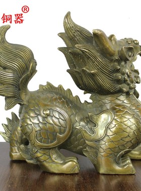 宇卓铜器铜麒麟一对工艺品纯铜麒麟黄铜麒麟古铜色麒麟