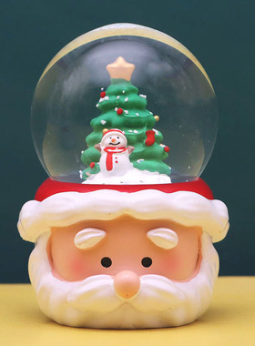 可爱卡通耶诞老人迷你水晶球摆件飘雪发光耶诞节礼物女孩儿童生日