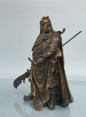 二指关公铜像摆件铜武财神横刀关二爷镇宅招财门厅聚财供奉家居