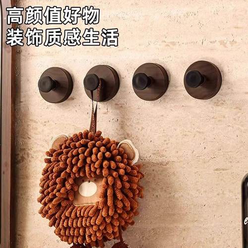 胡桃木纹吸盘挂钩免打孔门后挂衣钩高级壁挂墙上单钩玄关强力粘钩 - 图2