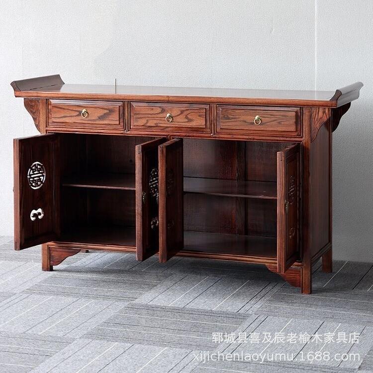 老榆木新中式餐边柜家用书房茶水餐边柜新中式老榆木鞋柜储物柜 - 图0