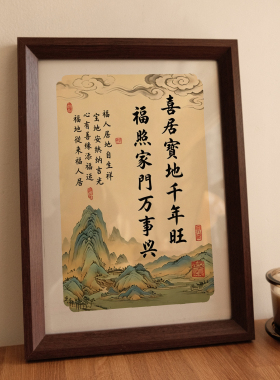 喜居宝地千年旺福照家门万事兴中式摆台客厅玄关书房装饰办公室