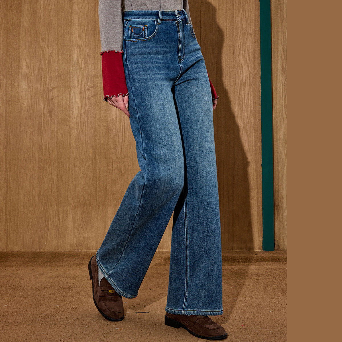 coolhut小众设计感百搭显瘦阔腿加绒保暖高腰2025冬季女式牛仔裤,淘宝优惠券,粉丝福利购,淘宝优惠卷