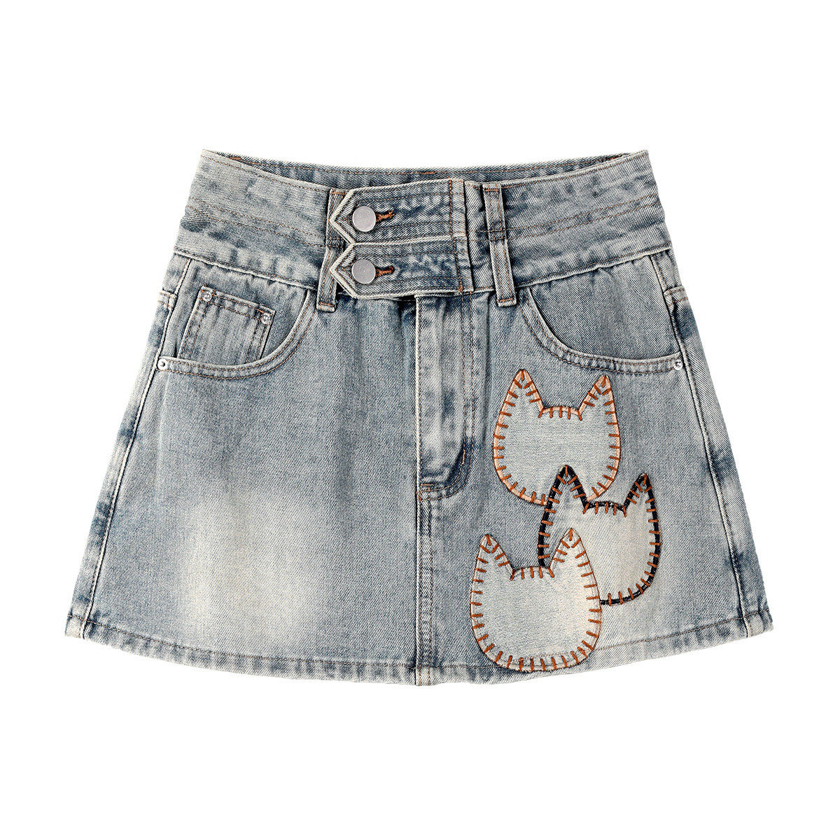 coolhut定制猫头贴布裙裤设计防走光A版版型2026春季做旧牛仔裙,淘宝优惠券,粉丝福利购,淘宝优惠卷