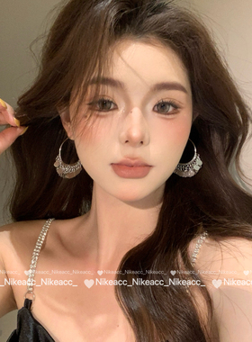 银色圆片流苏圈圈耳环女