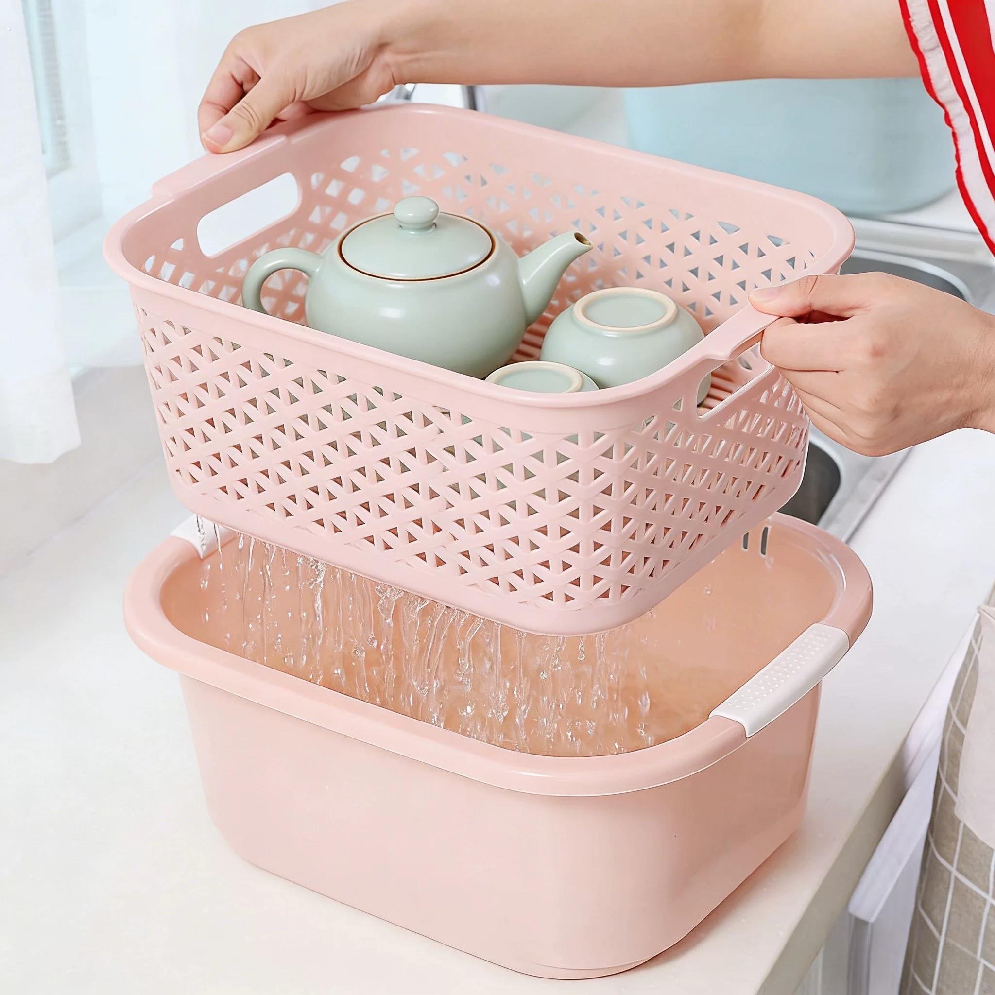 Special basin for tea washing set, double-layer dual-purpose drain and wash basin, plastic drain basket, Kung Fu tea cleaning basin, household