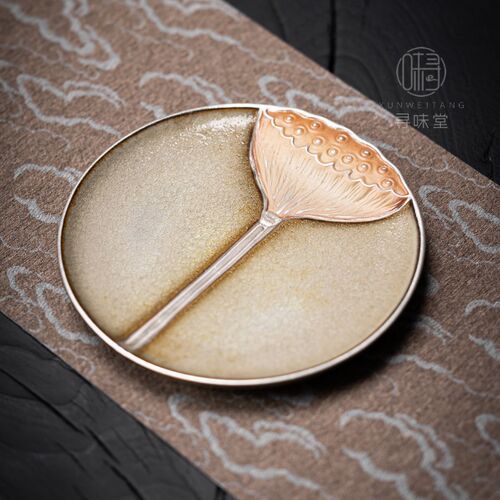 冰花釉鎏银莲蓬壶承托盘高档开片陶瓷茶点盘 茶托功夫茶具 - 图2