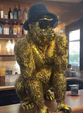 创意树脂礼帽猩猩猴子桌面摆设摆件礼氛围感酒吧KTV酒吧落地雕塑