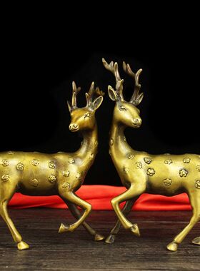 黄铜鹿雕塑大号梅花鹿一对招财家居室装饰品