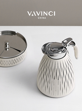 梵其现代皮革玻璃冷水壶水杯套装烟灰缸样板间茶几装饰品