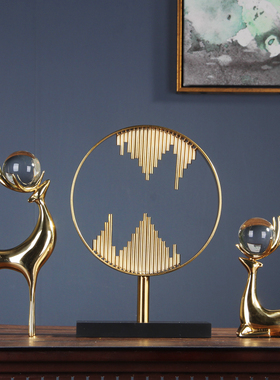 时来运转 轻奢招财纯铜鹿摆件 欧式客厅书柜高档摆设格调软装饰品