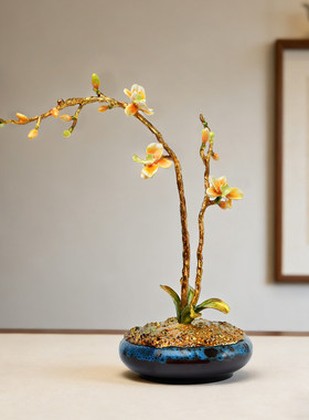 Moorit新中式珐琅彩兰花摆件客厅