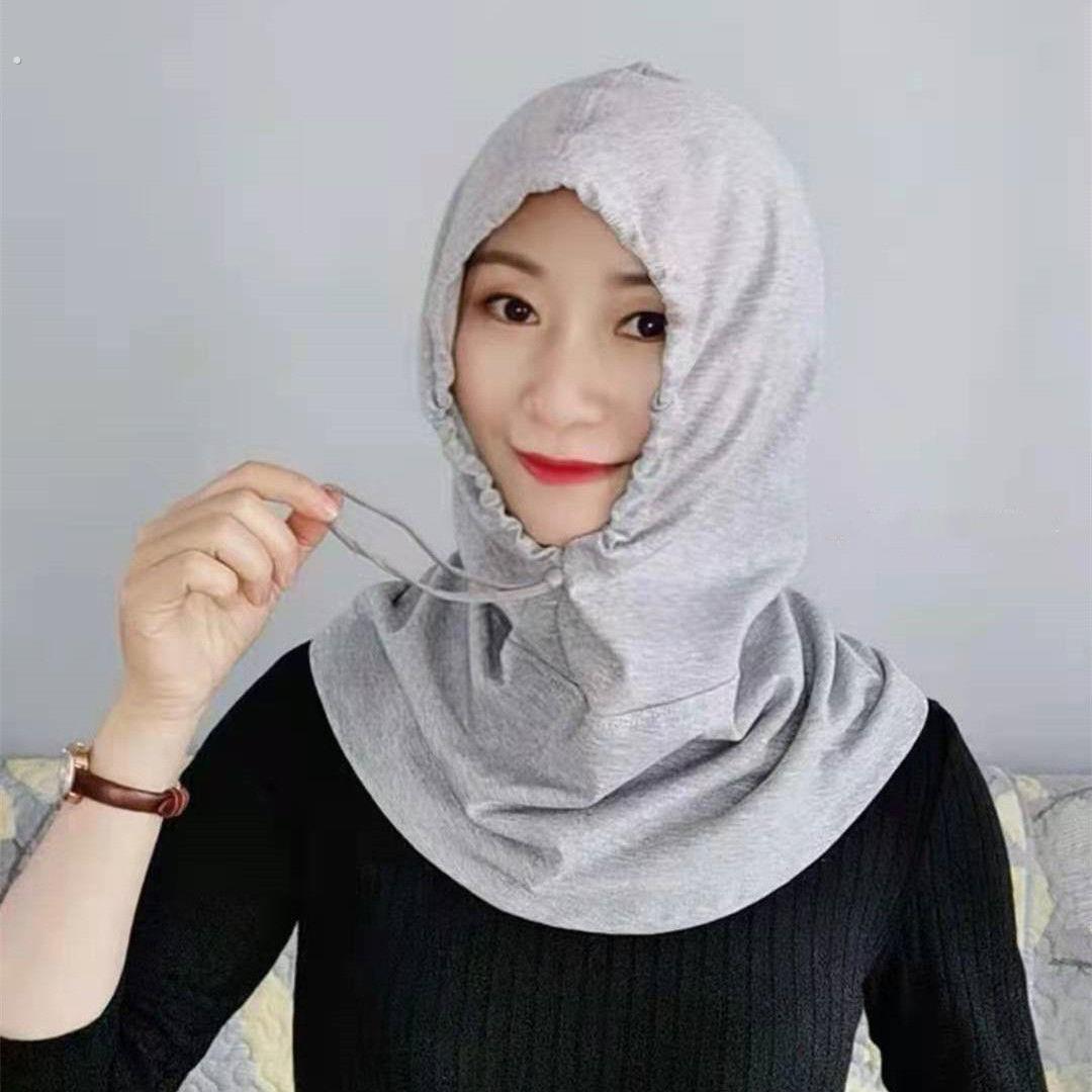 假领子女百搭护颈帽套头围脖连帽卫衣帽颈椎保暖脖套遮阳防晒防风 - 图0