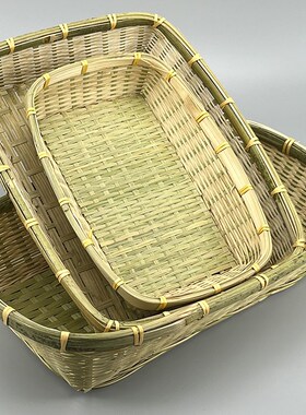 长方形竹编筐水果蔬菜竹制收纳篮饭厅明档展示装饰品海鲜牛头盆盘