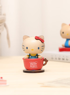 森活木趣木质HelloKitty桌面车载饰品中控台车内弹簧摇头晃脑摆件
