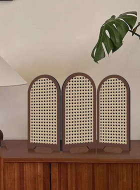 侘寂中古风屏风桌面摆件入户玄关边柜创意装饰品高级感电视柜摆画