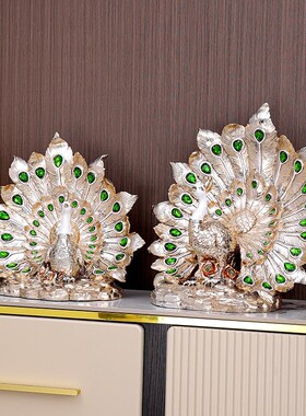 金孔雀开屏奢华新中式装饰品吉祥孔雀玄关结婚礼品