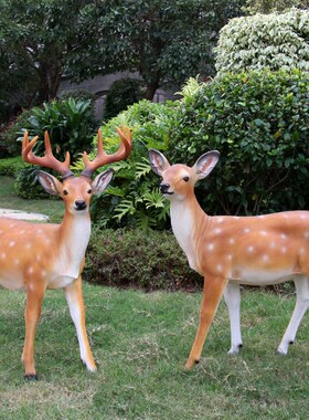 户外写实梅花鹿园林景观别墅小区花园装饰品玻璃钢仿真鹿雕塑