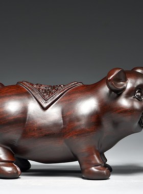 黑檀木雕对猪十二生肖猪动物客厅家居装饰红木送礼工艺品