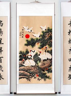 中堂画画客厅挂画画农村堂屋山水装饰画画对联国画画松鹤呈祥延年