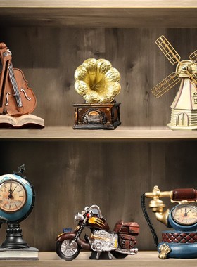 电视柜装饰摆件复古风怀旧留声机地球仪餐厅摆放卧室桌面摆设送礼