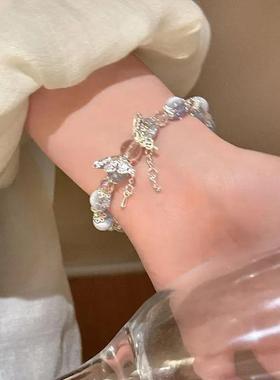 清凉爆花蝴蝶串珠手錬女2024新款小众设计感超仙甜美学生闺蜜手串