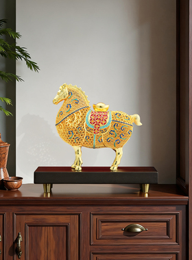 马上有钱铜摆件鎏金花丝高档