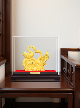 绒沙金百年好合天鹅摆件新婚礼物