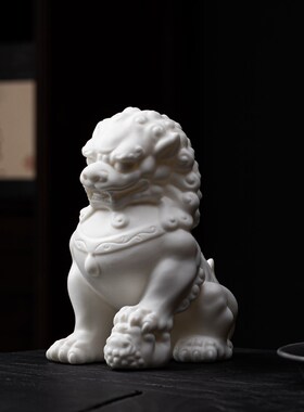 白瓷狮子摆件陶瓷大号客厅北京狮一对家居鱼缸造景景观装饰品摆设