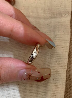 简约银色八芒星戒指冷淡风