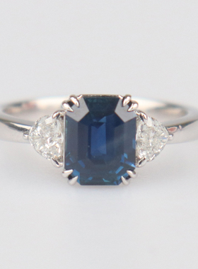 【自营】中古95新祖母绿切工无烧皇家蓝宝石钻石戒指750白金51号