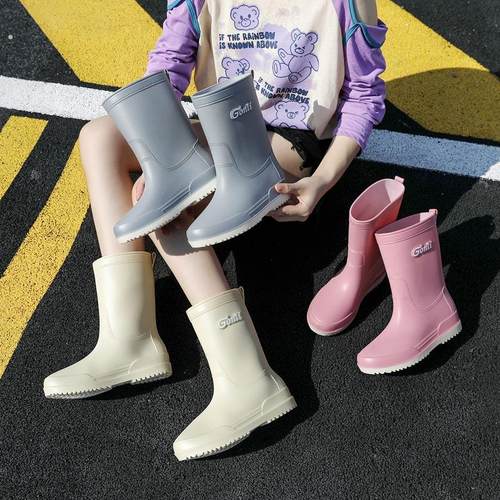 雨靴洋气雨鞋女款中筒女成人时尚鞋高筒厨房防滑鞋工作胶鞋女 - 图1