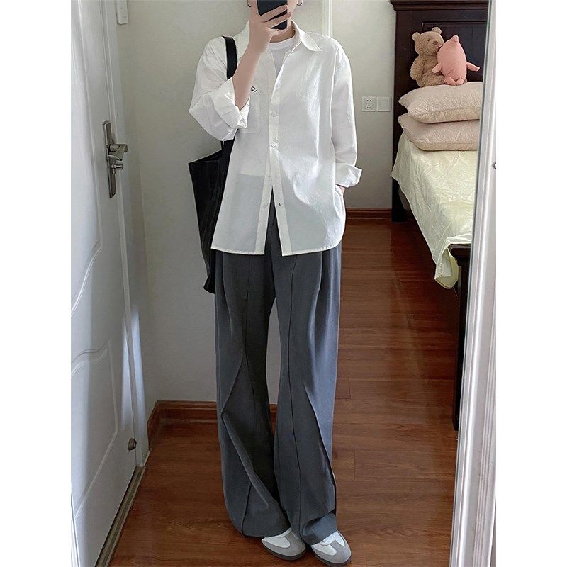 设计感灰色西装裤女秋季新款胖妹妹mm高腰宽松显瘦垂感阔腿休闲裤,淘宝优惠券,粉丝福利购,淘宝优惠卷