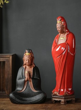 辉道 陶瓷工艺渡海观音菩萨自在观世音客厅饰品玄关禅意摆件