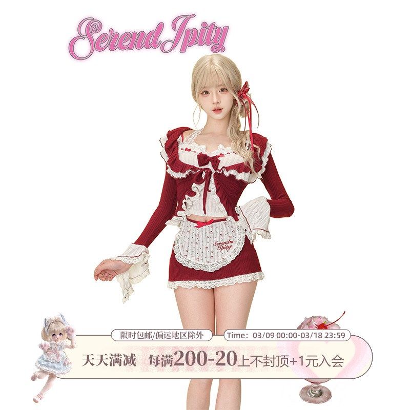 【甜品系】酒樱物语 白色针织吊带+红色包臀短裙+红色荷叶边开衫,淘宝优惠券,粉丝福利购,淘宝优惠卷