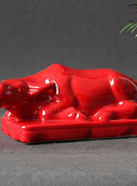 陶瓷卧牛十二生肖水牛黄牛家居客厅装饰品中式复古唐三彩