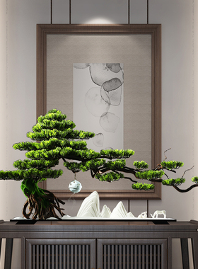仿真迎客松盆景玄关柜室景观装饰品酒店造景