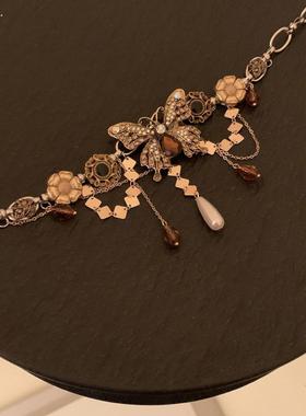 覆古美拉德项炼女2024新款重工蝴蝶流苏锁骨炼choker腰炼