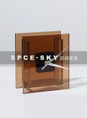 现代样板间床头柜复古音响组合饰品灰色方形玻璃时钟