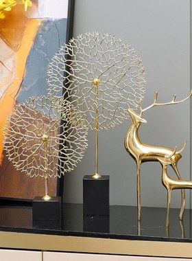 铜鹿摆件现代轻奢客厅玄关