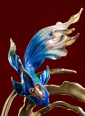 轻奢纯铜招财鲤鱼戏水金鱼摆件客厅样板房酒店玄关装饰品乔迁送礼