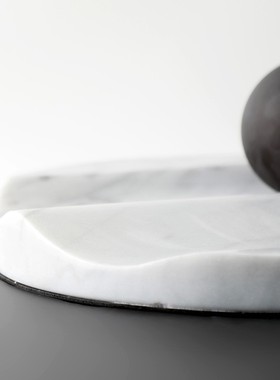 北欧圆形凹凸大理石托盘摆件样板房间茶几盘客厅波浪几何软装饰品