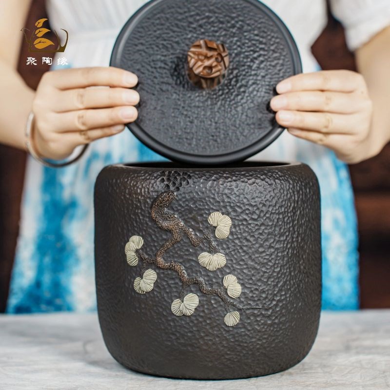 建水紫陶茶叶罐陶瓷家用密封罐散茶罐储存普洱茶醒茶罐精品高端小 - 图0