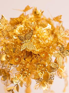 金色手捧花diy材料包高级手工新娘婚礼秀禾服花束成品权杖礼物