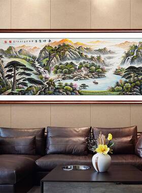 山水画客厅挂画手绘真迹聚宝盆西墙东墙办公室靠山图江南画院国画