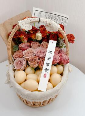 满月礼品手提送产妇闺蜜月子鸡蛋花篮鲜花藤编海草编织野餐水果篮